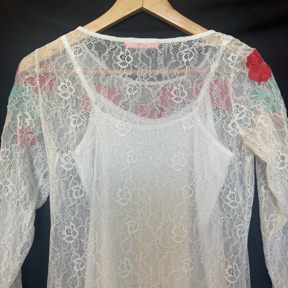 Lulumari Anthropologie Floral Lace Mini Dress Size S Sheer Beachy Vaca Boho Y2K - Picture 9 of 13